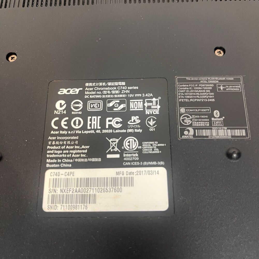Acer C740-C4PE 11.6" Chromebook Intel 4GB RAM 16GB SSD Good Condition With USBC - Picture 8 of 9